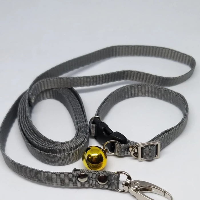 COLLAR / KALUNG KERINCING BEL+ LEASH ABU ABU TUA LEBAR 1CM