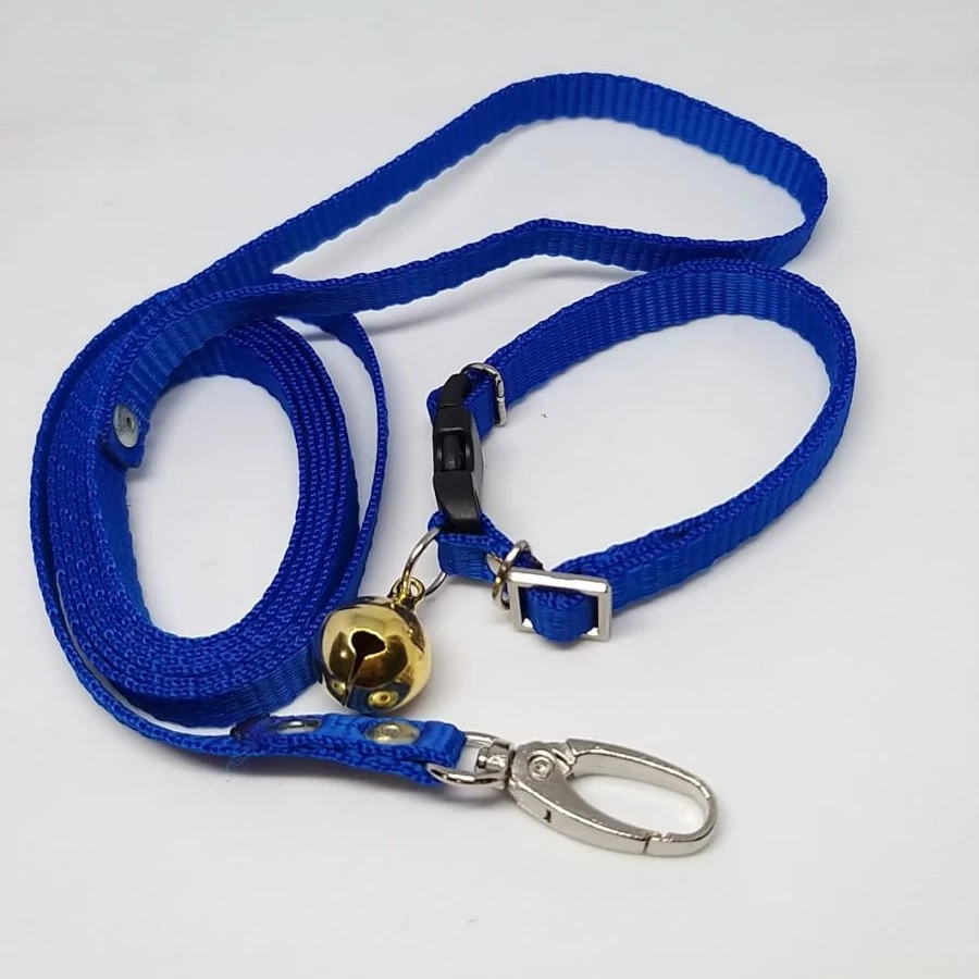 COLLAR / KALUNG KERINCING BEL+ LEASH BIRU TUA LEBAR 1CM