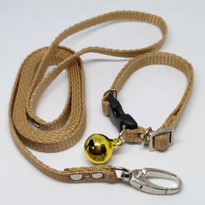 COLLAR  KALUNG KERINCING BEL+ LEASH COKELAT MUDA LEBAR 1CM