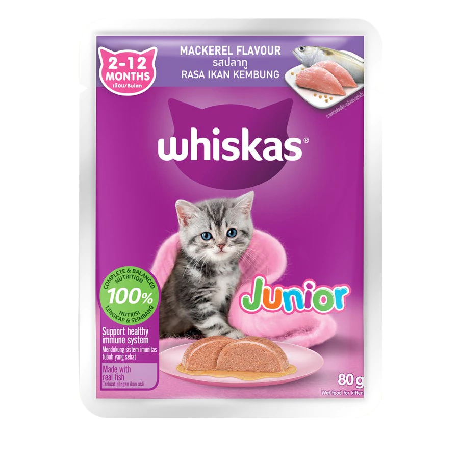 Whiskas Junior Tuna Pouch 85 Gram / Whiskas Junior Mackerel / Wet Food / Makanan Kucing