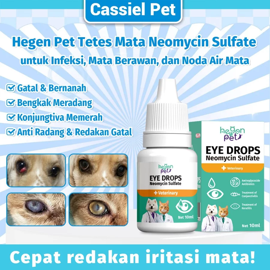 Hegen Pet Tetes Mata Antibiotik – Obati Mata Merah & Belekan, Infeksi Mata Untuk Anjing & Kucing