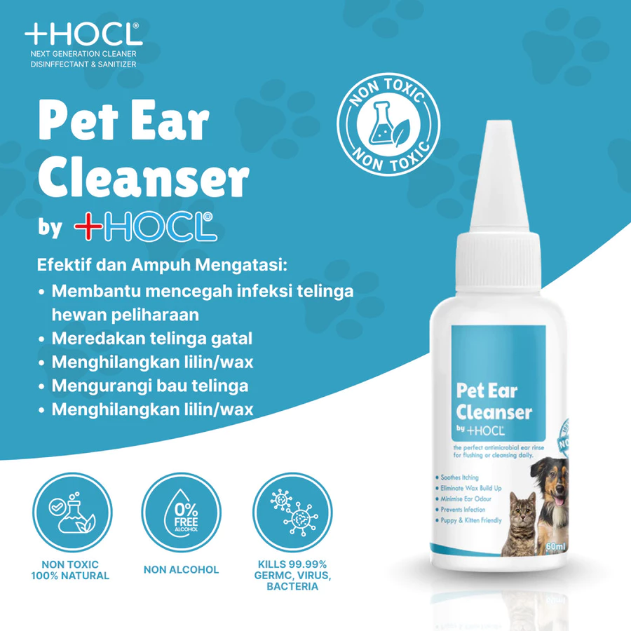 +HOCL Pembersih & Penghilang Bau Telinga Kuping Anjing Kucing Kelinci & Hewan Peliharan lainnya.