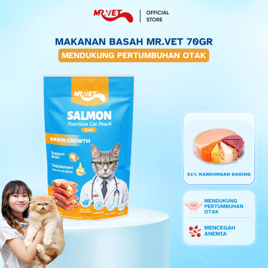 Mr. Vet Cat Pouch - Makanan basah untuk kucing, Pouch Makanan Basah 70g SALMON